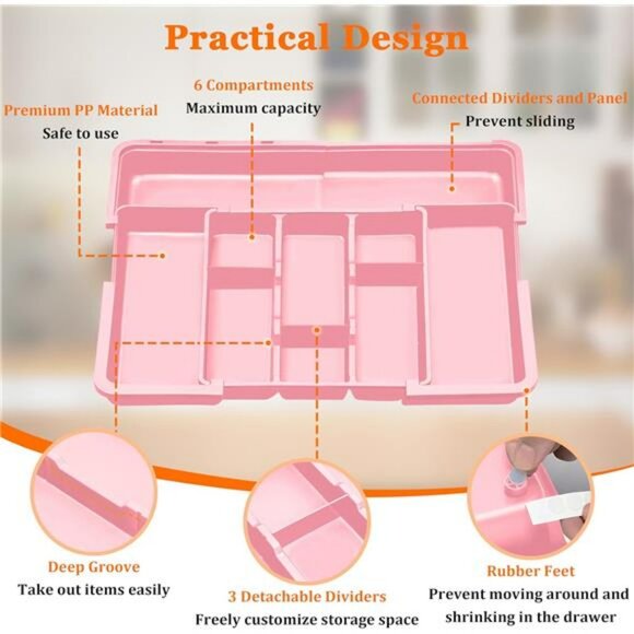 Large expandable silverware drawer organizer utensil cutlery flatware tray holde - Picture 7 of 8